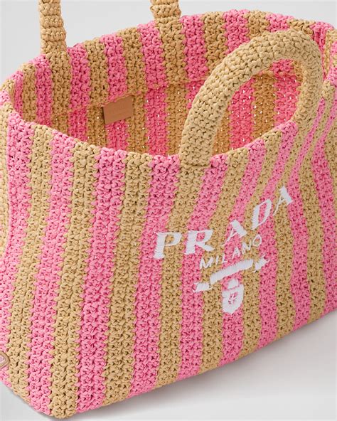 prada raffia tote bag pink